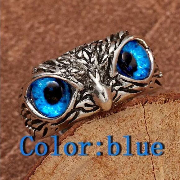 💎251💎 Vintage Style Bird of Prey, Owl Eyes Silver Stainless Steel Ring - Picture 7 of 16